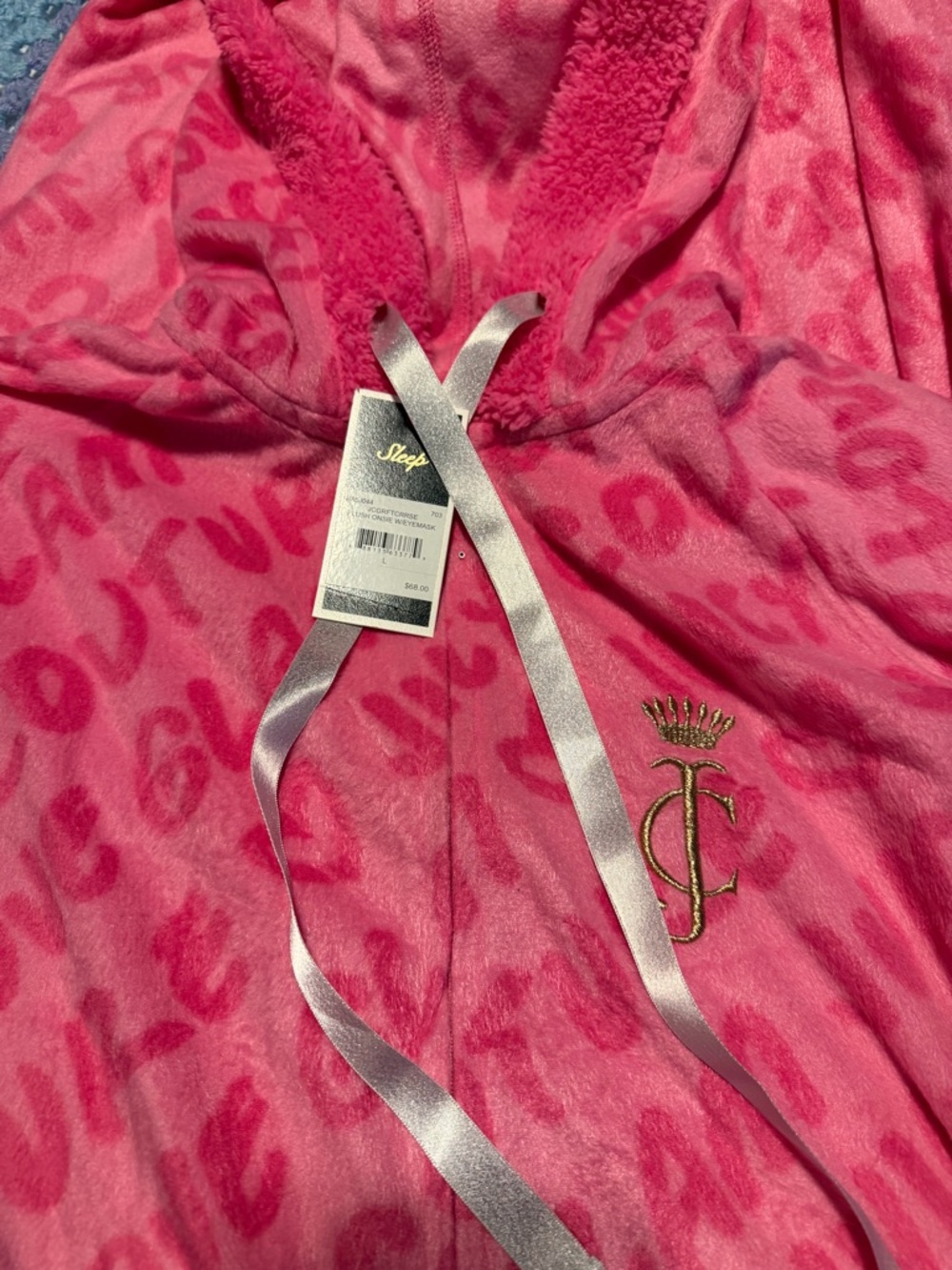 Juicy Couture Pink  Plush Hooded Pajama Gold Logo